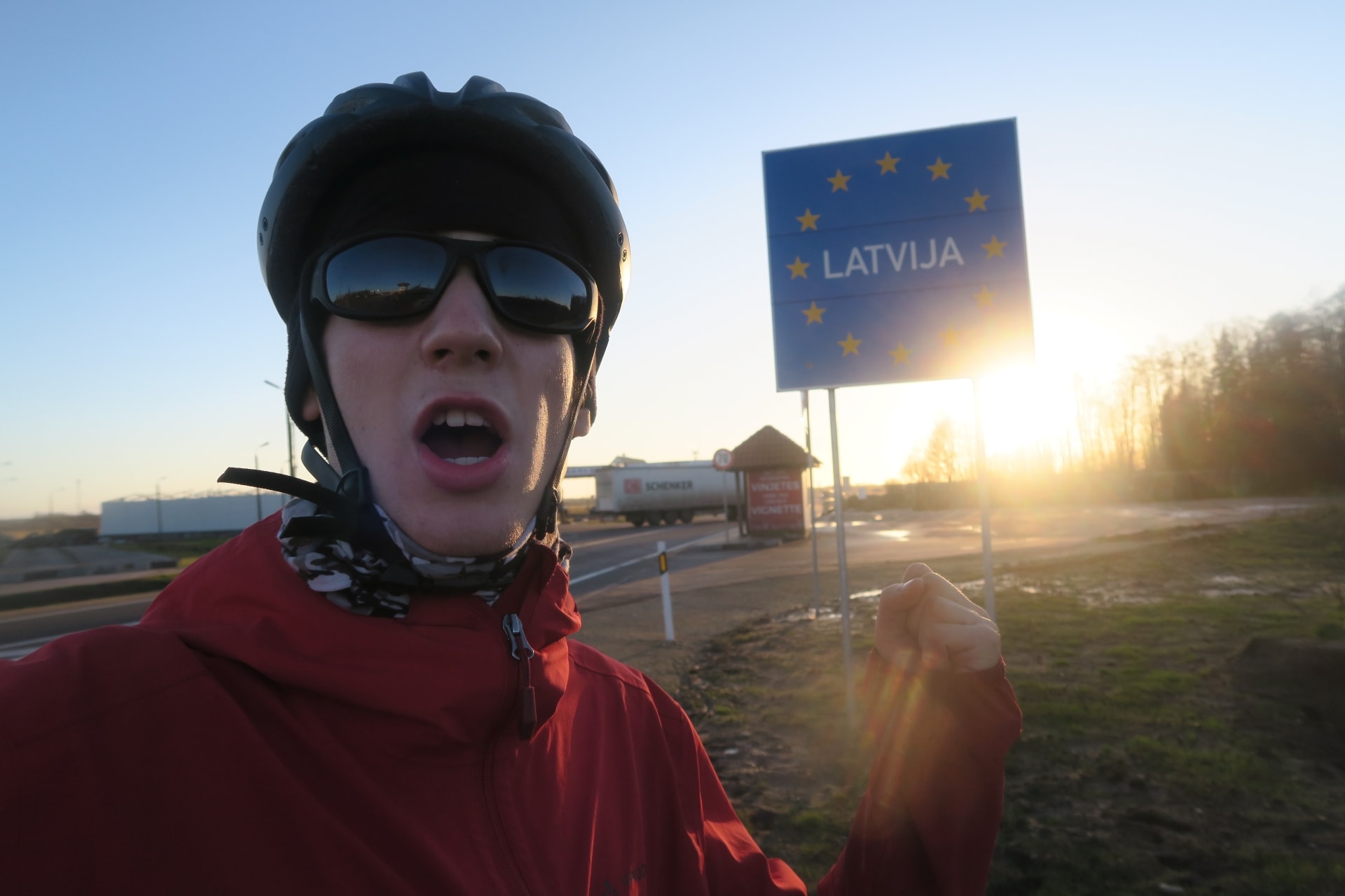 Celebrating at the Latvian border