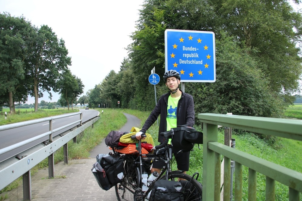 Standing at the German border with my bicycle